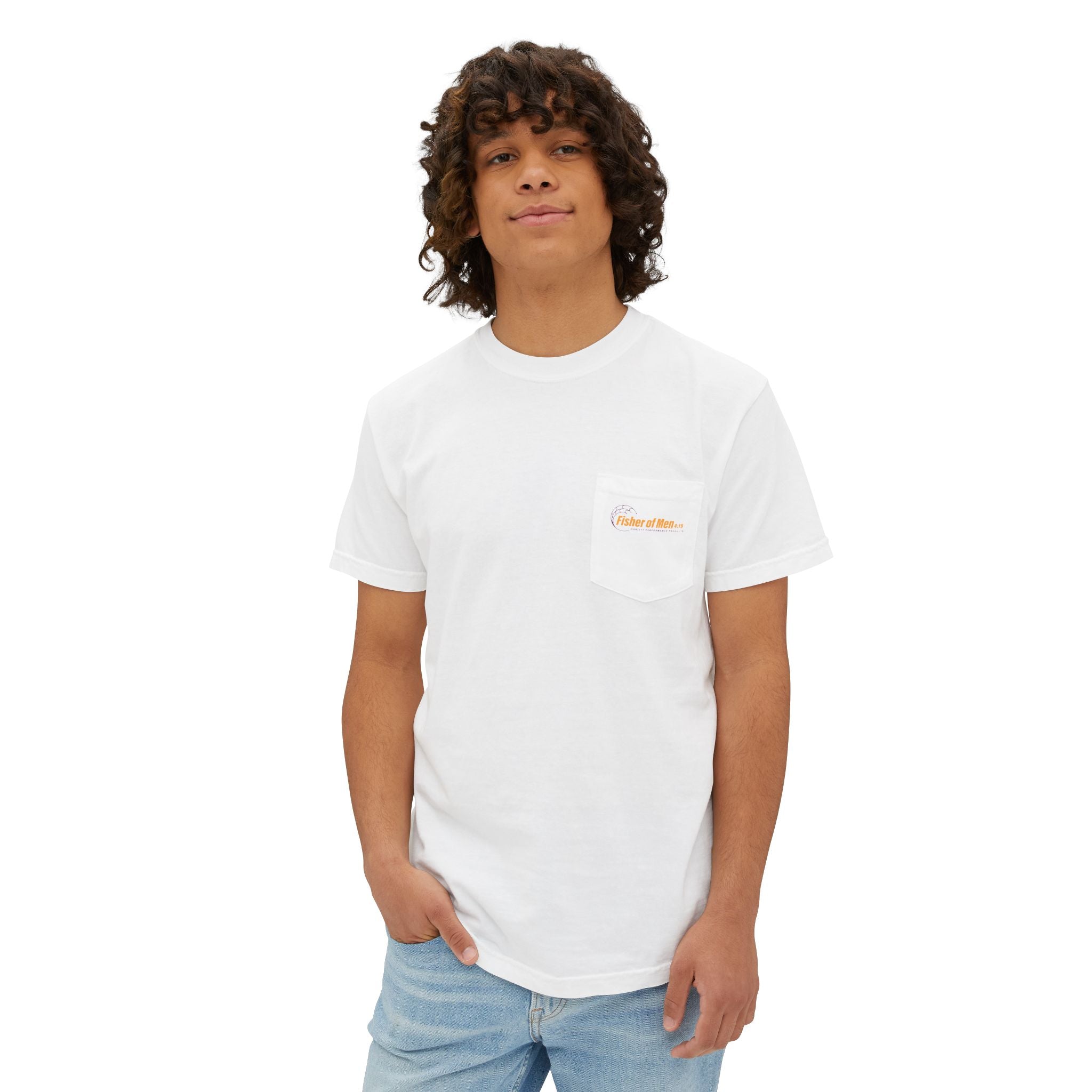 Pocket T-Shirt — "Fisher of Men 4:19" Fishing Graphic