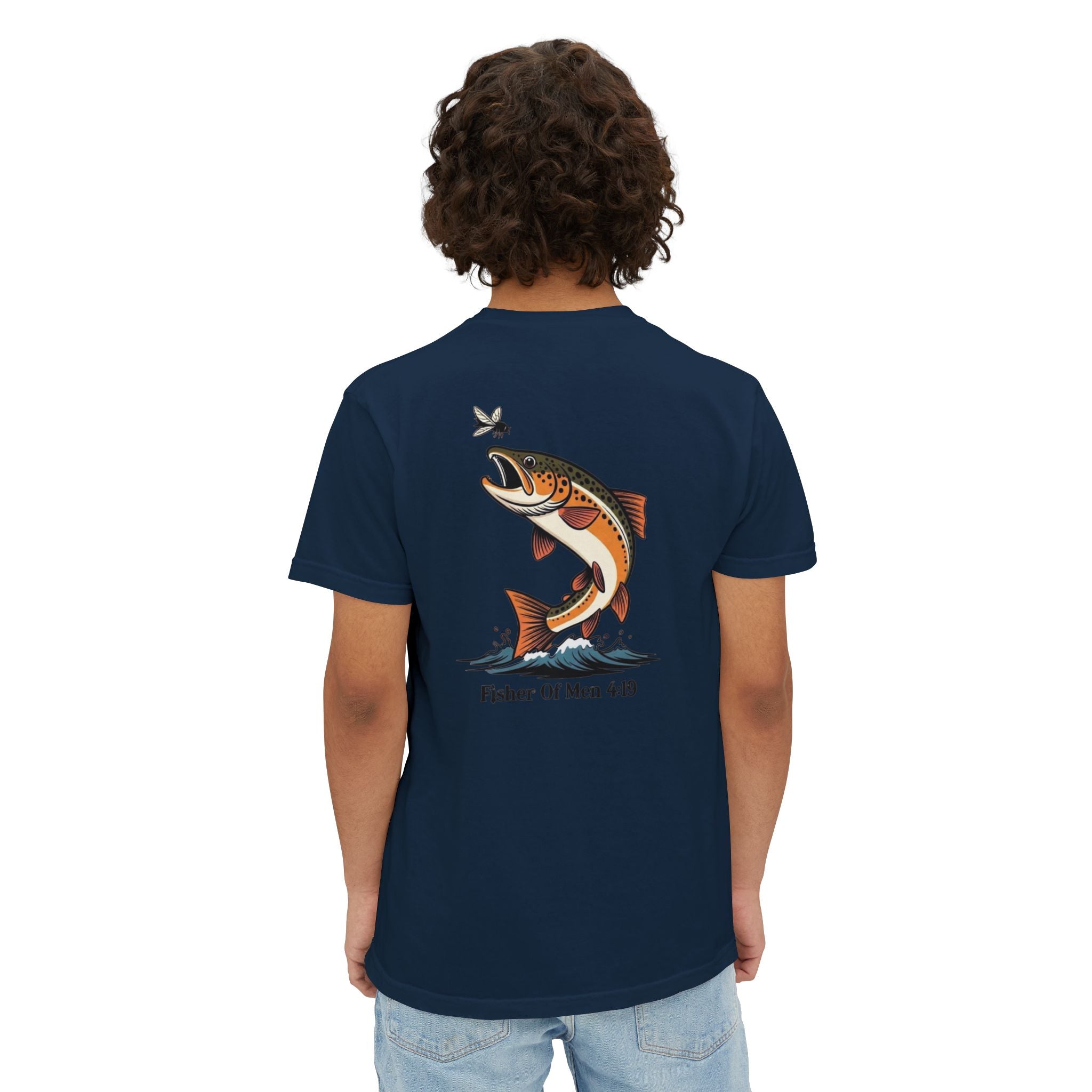 Pocket T-Shirt — "Fisher of Men 4:19" Fishing Graphic