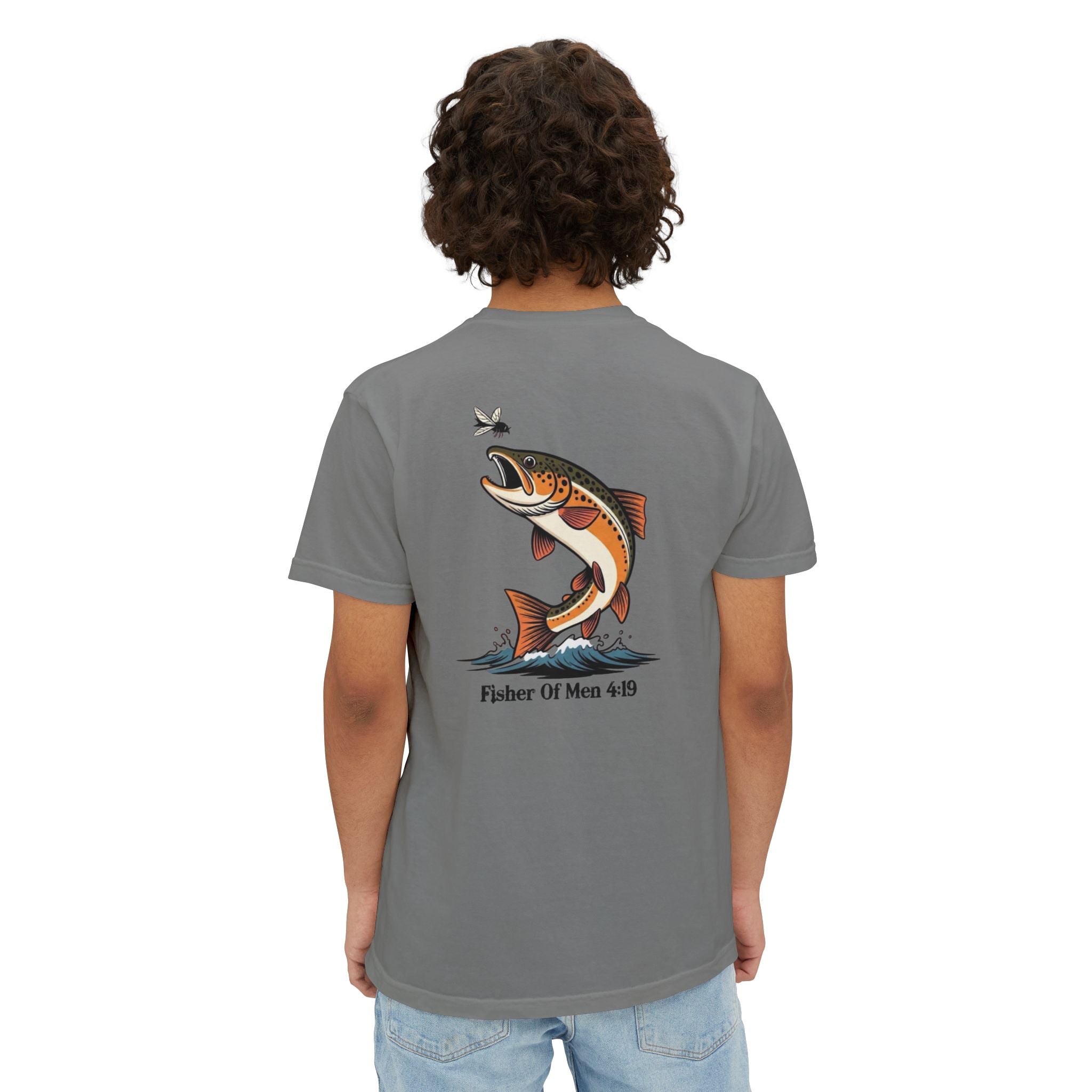Pocket T-Shirt — "Fisher of Men 4:19" Fishing Graphic