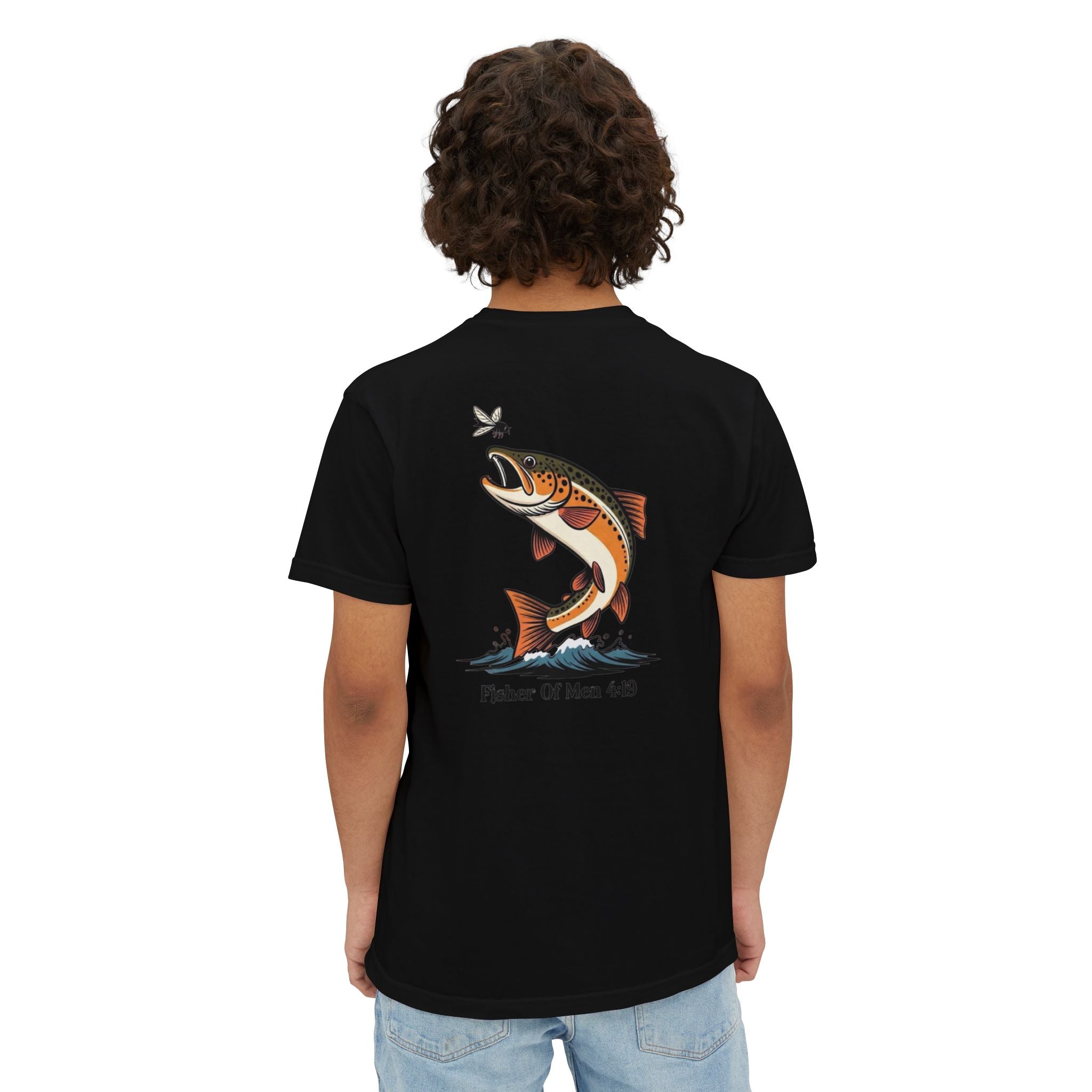 Pocket T-Shirt — "Fisher of Men 4:19" Fishing Graphic